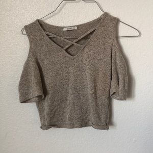 Grey Open Shoulder Crop Top